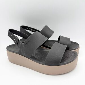 Crocs‎ Brooklyn Low Wedge Platform Sandals Black Tan Mushroom size 11